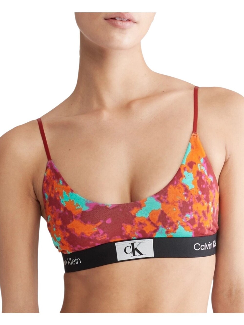Calvin Klein Womens 90s Multi Color Tie Dye Lightly Lined Bra Bralette Size XL